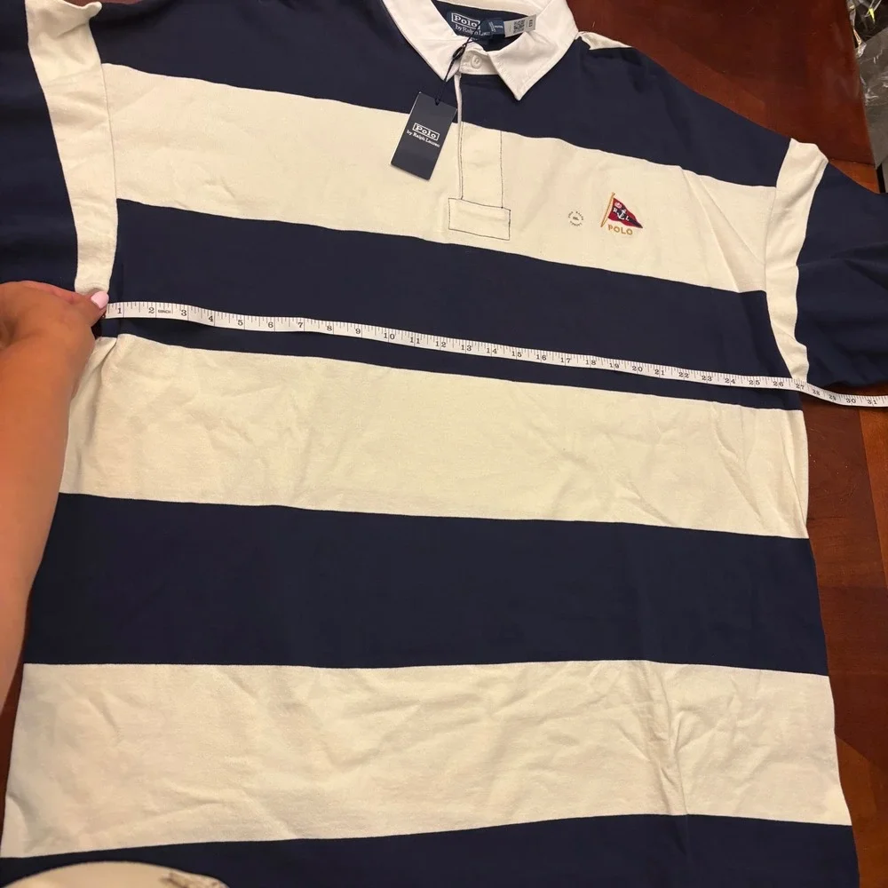 Polo Ralph Lauren M XXL NWT Oversized Fit Stripe Jersey Rugby Shirt Navy/White